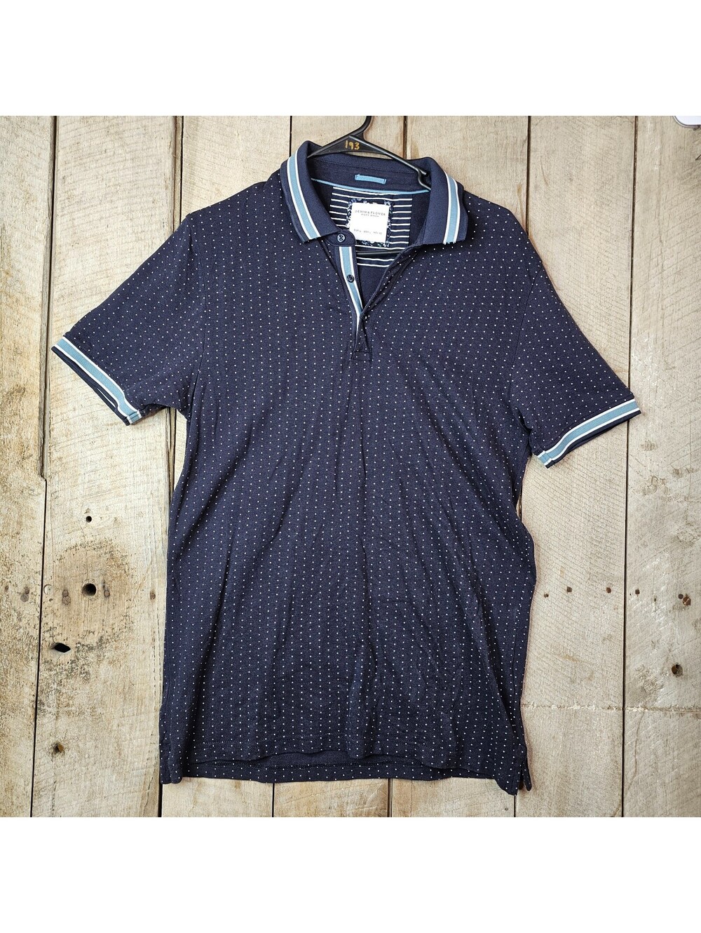 Denim & Flower Ricky Singh Polo Shirt Men’s Large Blue Dot Short Sleeve